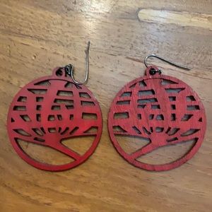 Red wooden earrings